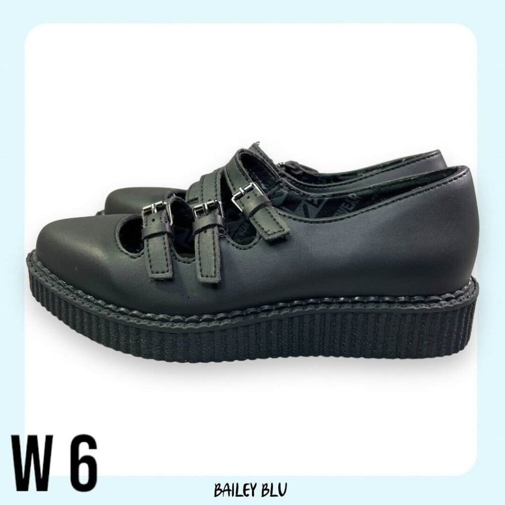 T.U.K. Footwear Black TUKskin™ Pointed 3-Strap Mary Jane Faux Leather Shoe